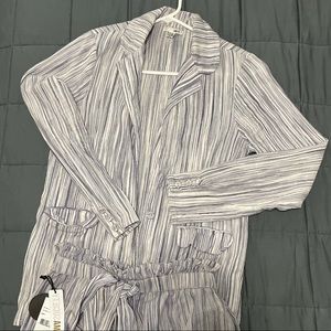 AMUSE SOCIETY Striped Linen Blue Blazer Like New!